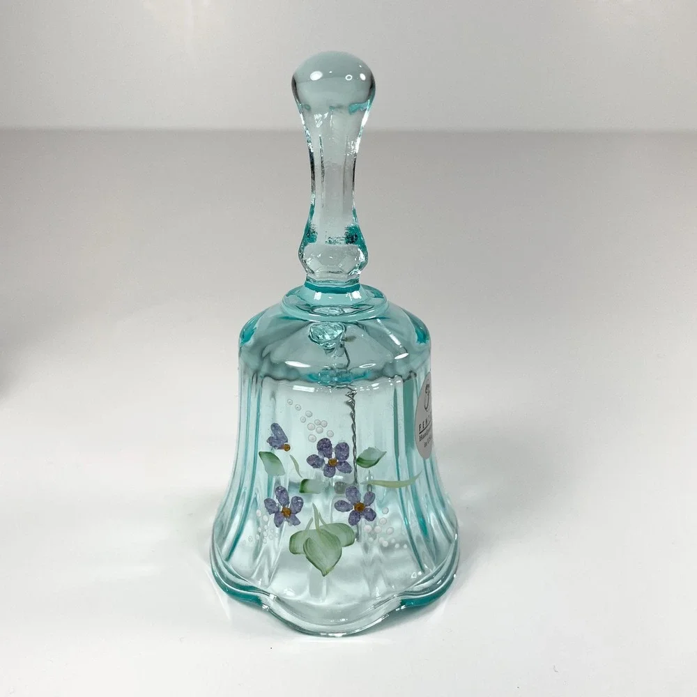 Vintage Fenton Scalloped‎ Clear Blue Bells Floral Hand Painted Signed set of 3